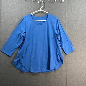 Susan Graver Weekend Essentials Petite Comfy Cotton Tunic Costal Blue Size PL